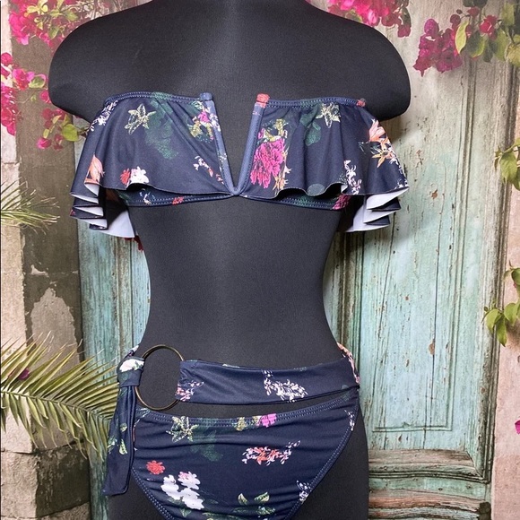 Two Piece Set Swimsuit Sexy Deep V Ruffle Bikini High Waist - Picture 2 of 10